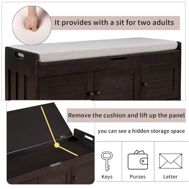 Merax 3 Shutter-shaped Doors Storage Bench with Removable Cushion