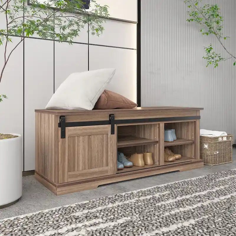 Storage Bench with a Sliding Door and Adjustable Shelf