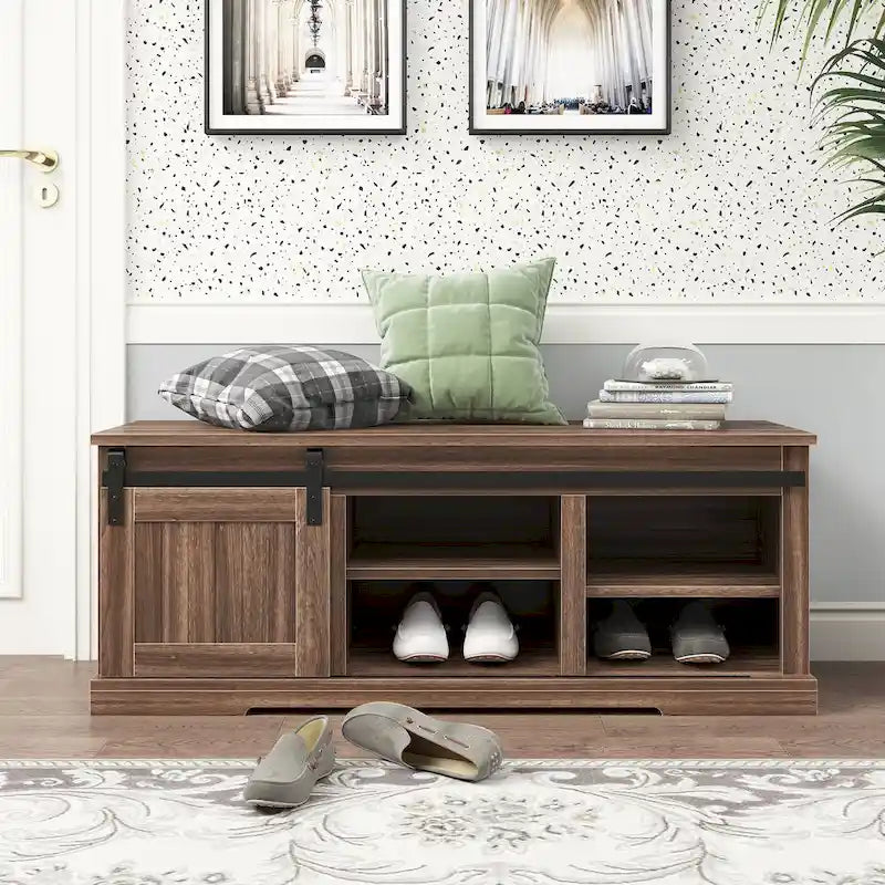 Storage Bench with a Sliding Door and Adjustable Shelf