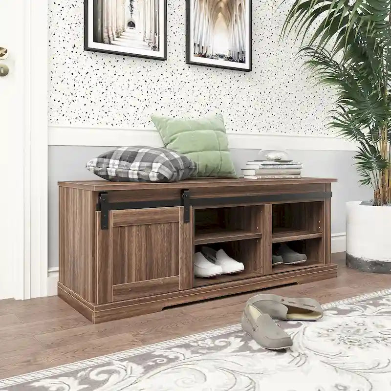 Storage Bench with a Sliding Door and Adjustable Shelf