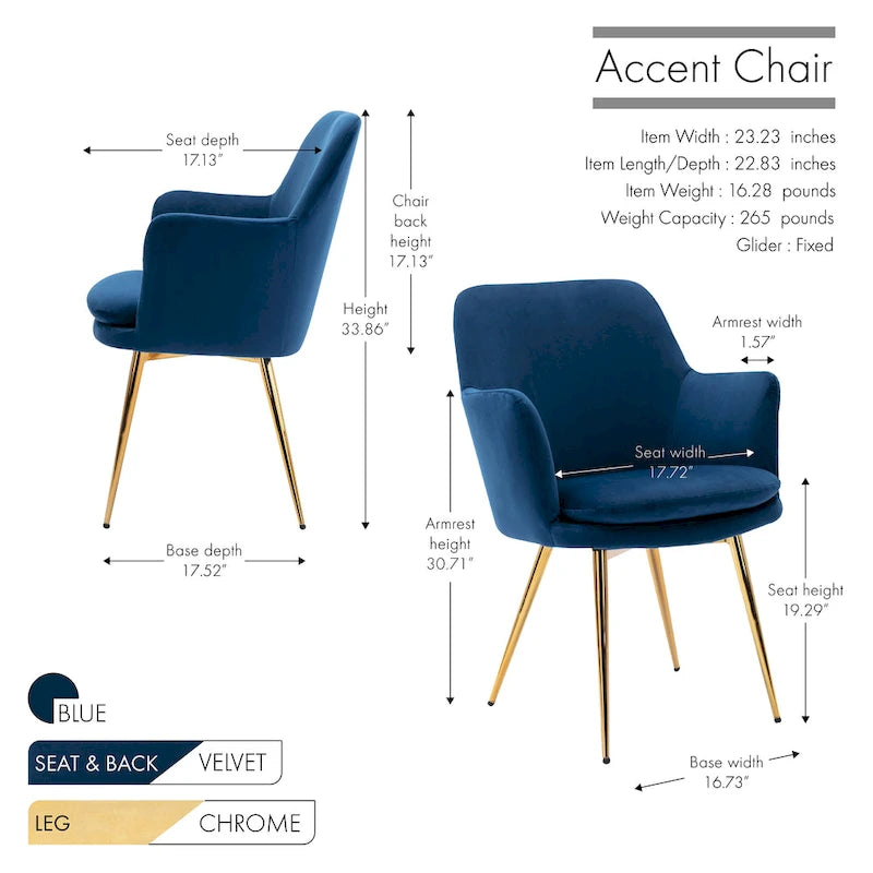 Porthos Home Gemma Velvet and Goldtone Metal Accent Chair
