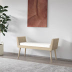 Aderyn Mid-Century Padded Bench with Raised Rattan Arms