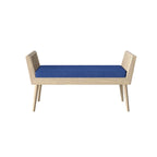 Aderyn Mid-Century Padded Bench with Raised Rattan Arms