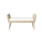 Aderyn Mid-Century Padded Bench with Raised Rattan Arms