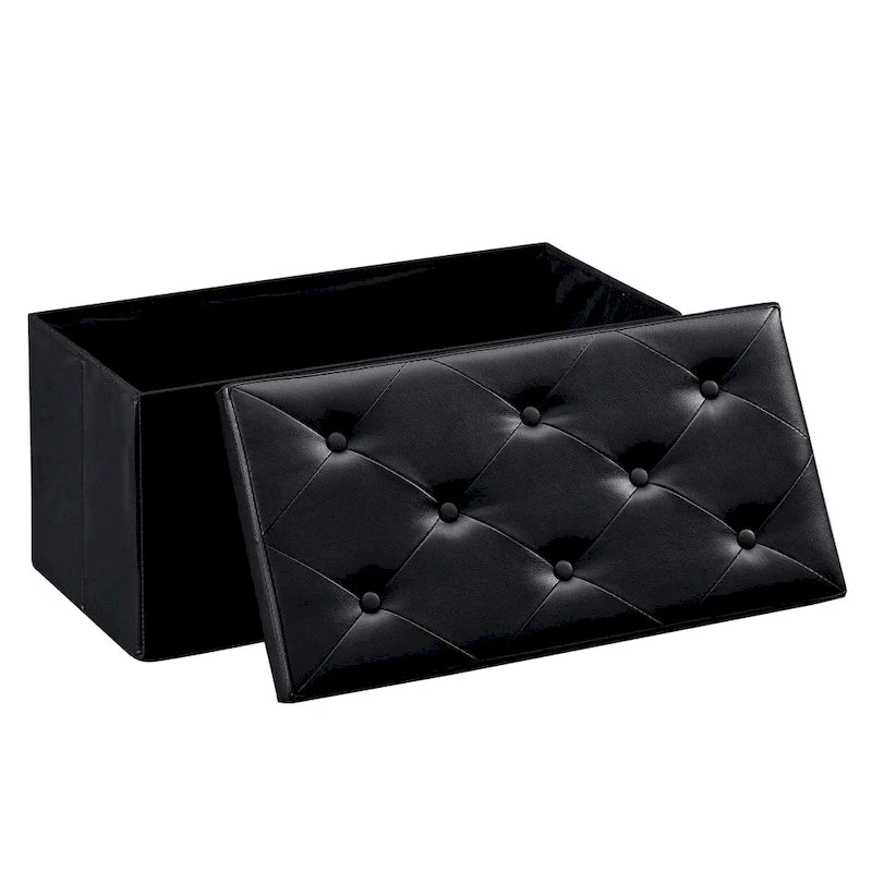 Folding Storage Ottoman, Foot Rest Stool Footstool, Leather Tufted Ottoman, Small Ottoman Cube for Living Room Bedroom Dorm