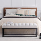 Metal Base Velvet Upholstered Bench for Bedroom Entryway