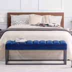 Metal Base Velvet Upholstered Bench for Bedroom Entryway