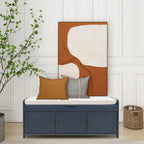 Wooden shoe storage stool with cushioned entrance bench with built-in adjustable shelf and flip top