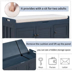 Wooden shoe storage stool with cushioned entrance bench with built-in adjustable shelf and flip top