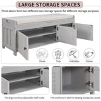Wooden shoe storage stool with cushioned entrance bench with built-in adjustable shelf and flip top