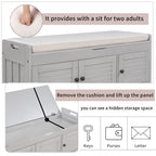 Wooden shoe storage stool with cushioned entrance bench with built-in adjustable shelf and flip top