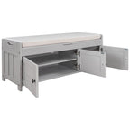 Wooden shoe storage stool with cushioned entrance bench with built-in adjustable shelf and flip top