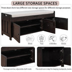 Wooden shoe storage stool with cushioned entrance bench with built-in adjustable shelf and flip top