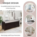 Wooden shoe storage stool with cushioned entrance bench with built-in adjustable shelf and flip top