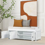Wooden shoe storage stool with cushioned entrance bench with built-in adjustable shelf and flip top