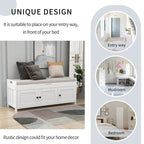 Wooden shoe storage stool with cushioned entrance bench with built-in adjustable shelf and flip top