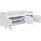 Wooden shoe storage stool with cushioned entrance bench with built-in adjustable shelf and flip top