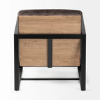 Stamford Black Genuine Leather w/ Light Brown Solid Wood Back & Black Iron Frame Accent Chair