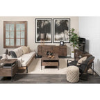 Stamford Black Genuine Leather w/ Light Brown Solid Wood Back & Black Iron Frame Accent Chair