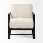 Stamford Black Genuine Leather w/ Light Brown Solid Wood Back & Black Iron Frame Accent Chair