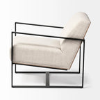 Stamford Black Genuine Leather w/ Light Brown Solid Wood Back & Black Iron Frame Accent Chair