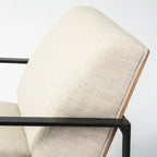 Stamford Black Genuine Leather w/ Light Brown Solid Wood Back & Black Iron Frame Accent Chair