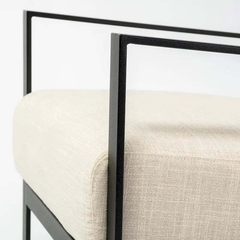 Stamford Black Genuine Leather w/ Light Brown Solid Wood Back & Black Iron Frame Accent Chair