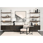 Stamford Black Genuine Leather w/ Light Brown Solid Wood Back & Black Iron Frame Accent Chair