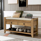 43  Entryway Storage Bench Shoe Rack with Cushioned Seat and Drawers
