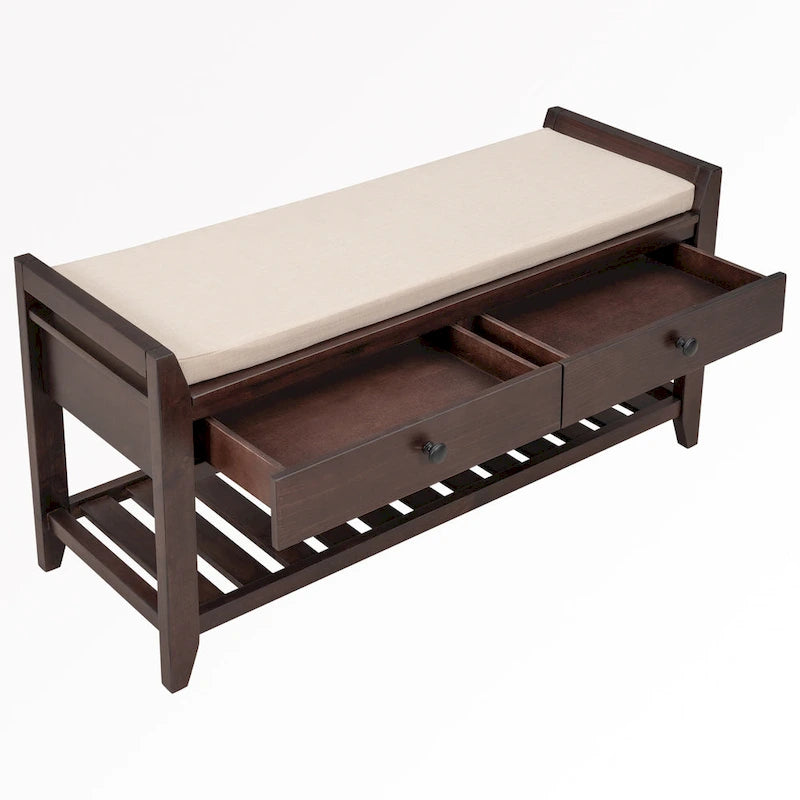 43  Entryway Storage Bench Shoe Rack with Cushioned Seat and Drawers
