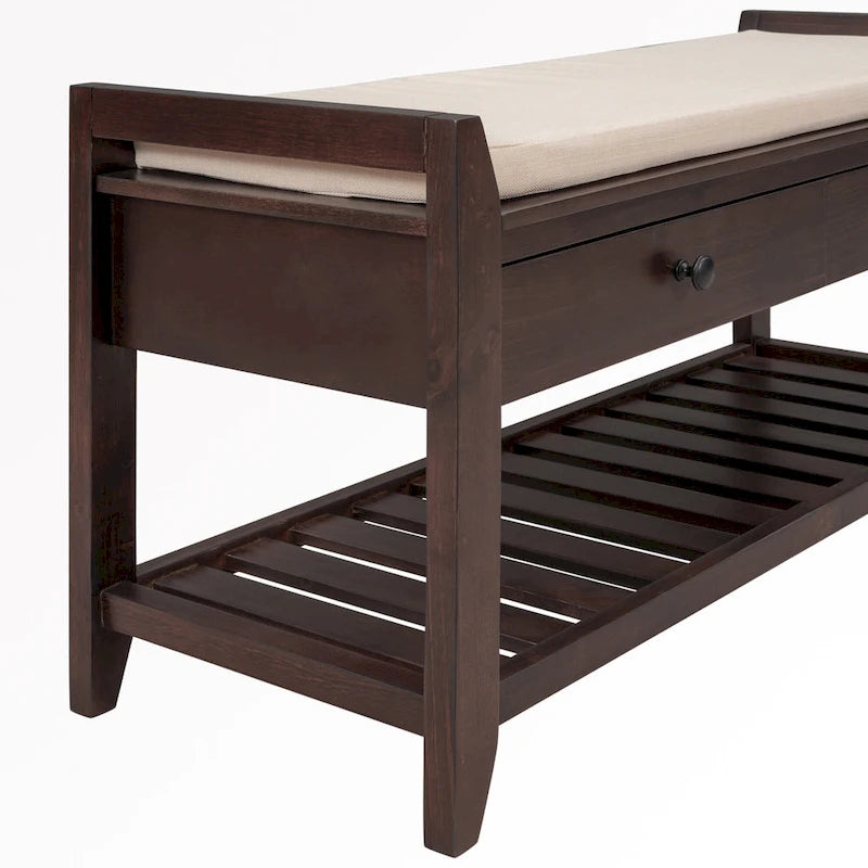 43  Entryway Storage Bench Shoe Rack with Cushioned Seat and Drawers