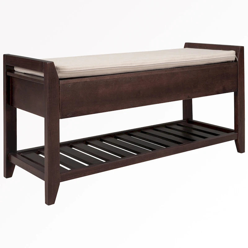 43  Entryway Storage Bench Shoe Rack with Cushioned Seat and Drawers