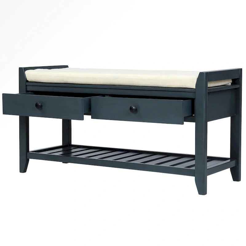 43  Entryway Storage Bench Shoe Rack with Cushioned Seat and Drawers