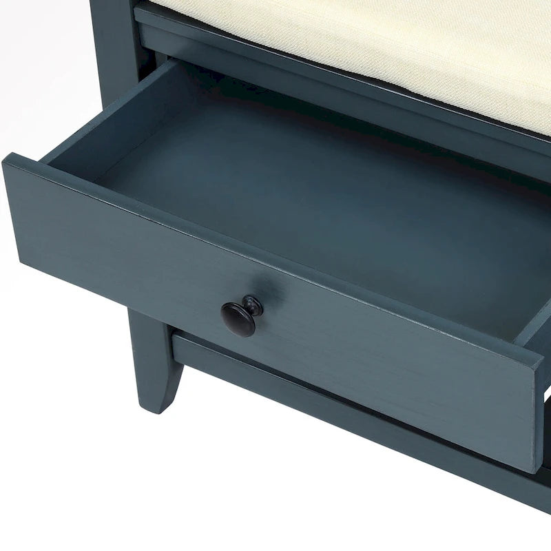 43  Entryway Storage Bench Shoe Rack with Cushioned Seat and Drawers