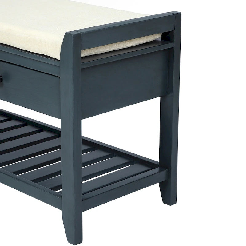 43  Entryway Storage Bench Shoe Rack with Cushioned Seat and Drawers