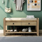 43  Entryway Storage Bench Shoe Rack with Cushioned Seat and Drawers