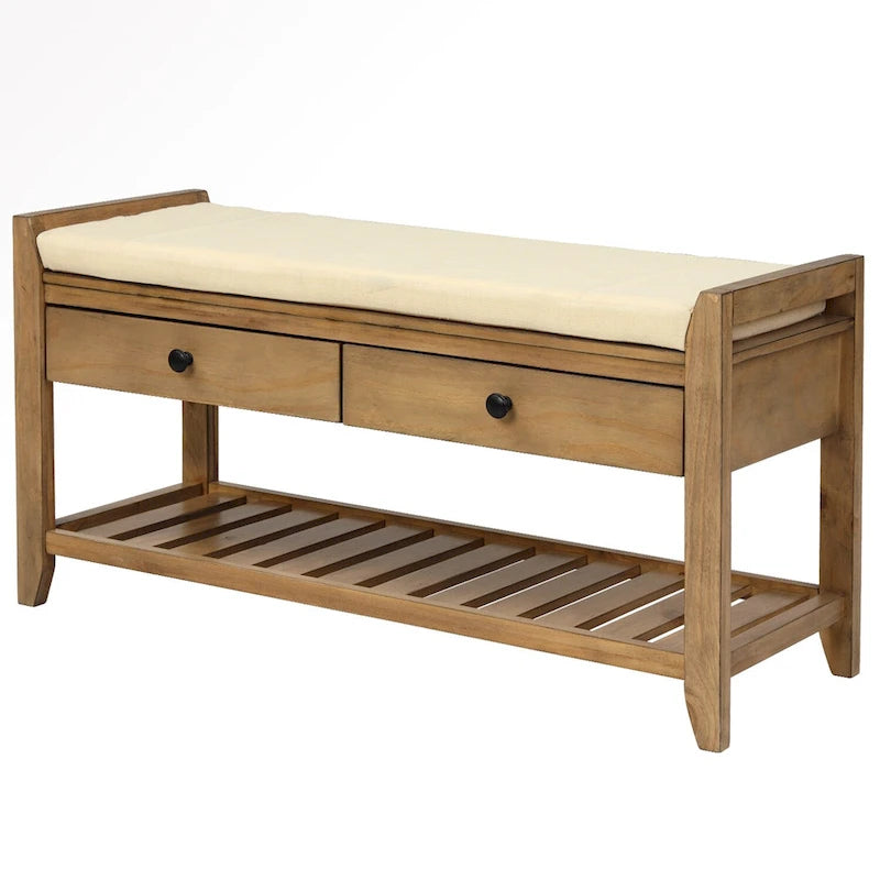43  Entryway Storage Bench Shoe Rack with Cushioned Seat and Drawers