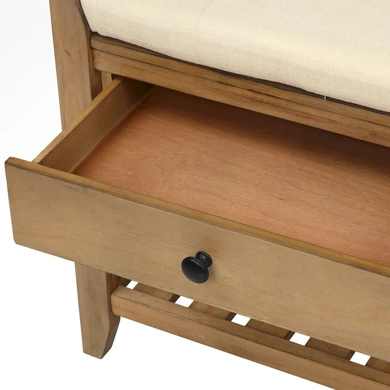 43  Entryway Storage Bench Shoe Rack with Cushioned Seat and Drawers