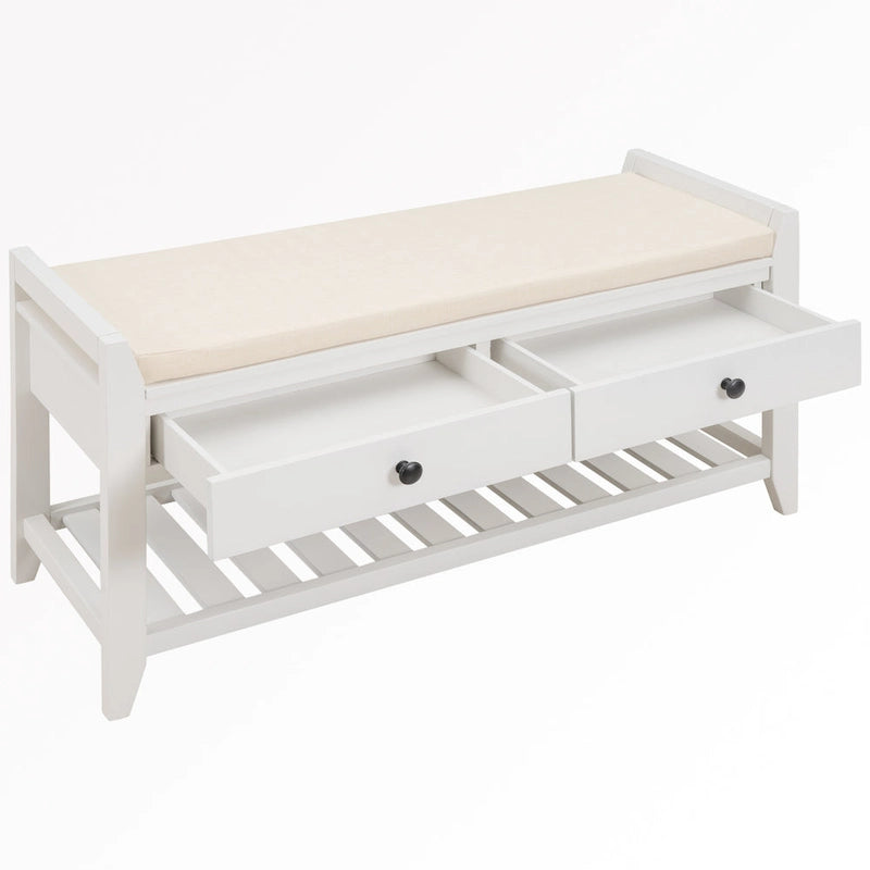 43  Entryway Storage Bench Shoe Rack with Cushioned Seat and Drawers