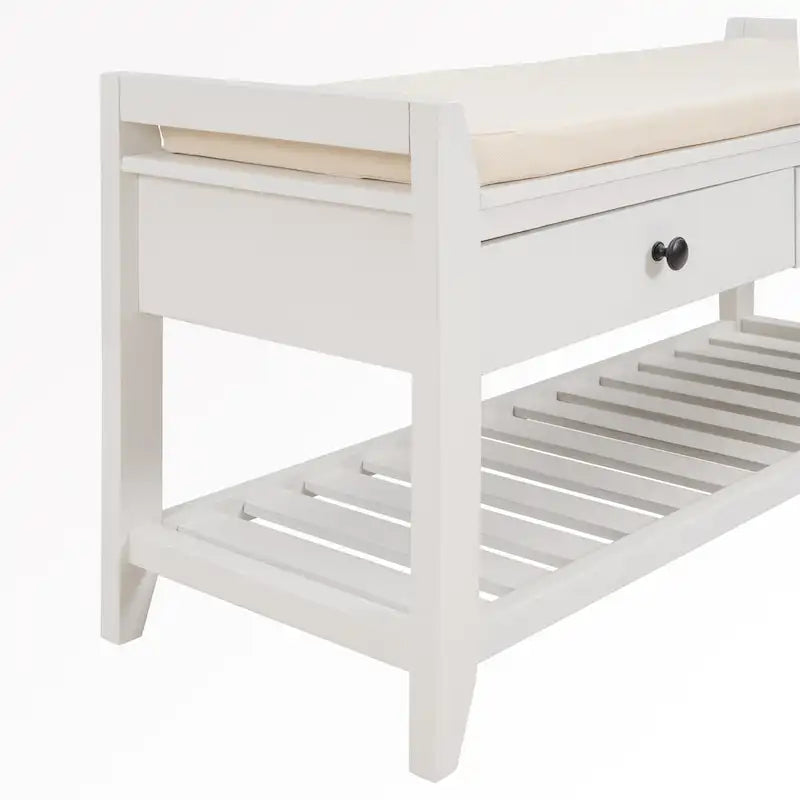 43  Entryway Storage Bench Shoe Rack with Cushioned Seat and Drawers