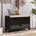 Storage Bench with Removable Basket and 2 Drawers, Removable Cushion