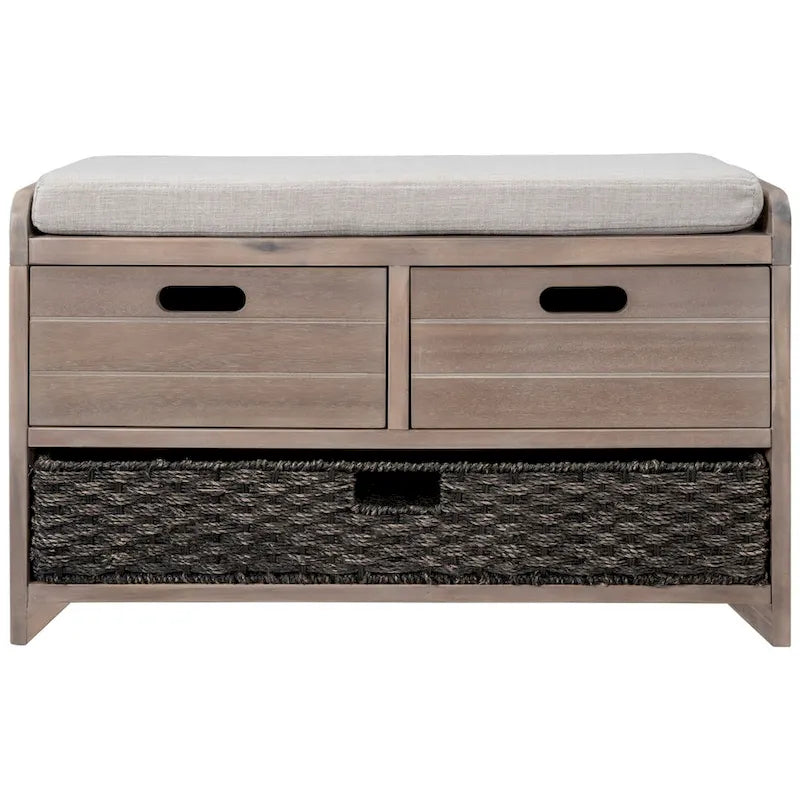 Storage Bench with Removable Basket and 2 Drawers, Removable Cushion
