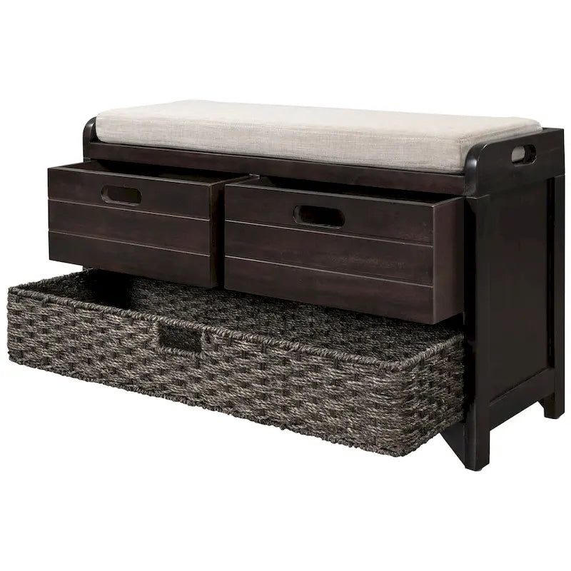 Storage Bench with Removable Basket and 2 Drawers, Removable Cushion