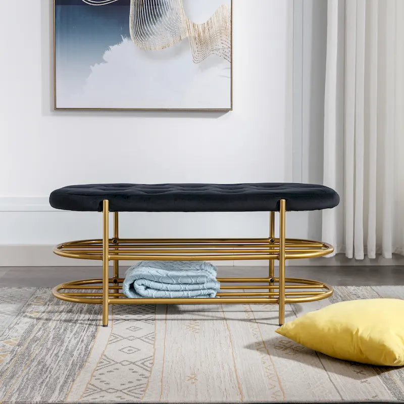 SEYNAR 40  Velvet Upholstered Living Room Bench with Double shoe rack