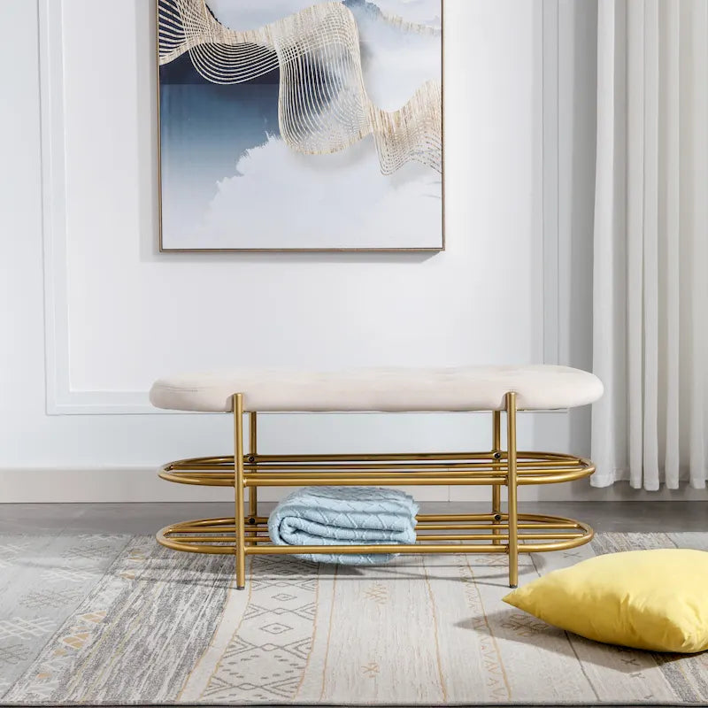 SEYNAR 40  Velvet Upholstered Living Room Bench with Double shoe rack