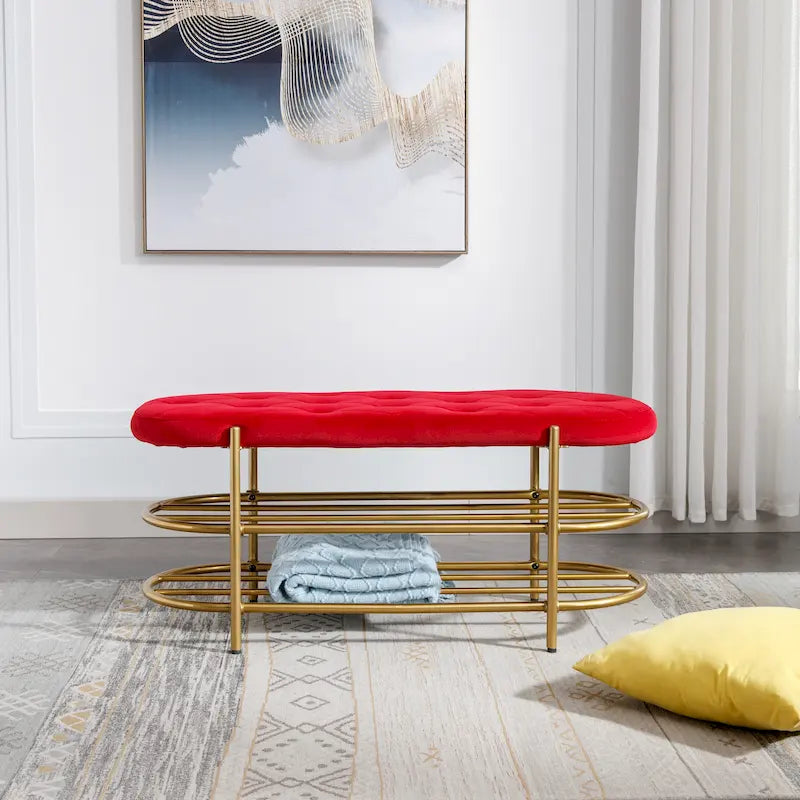 SEYNAR 40  Velvet Upholstered Living Room Bench with Double shoe rack