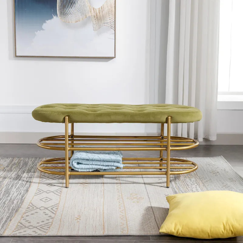 SEYNAR 40  Velvet Upholstered Living Room Bench with Double shoe rack