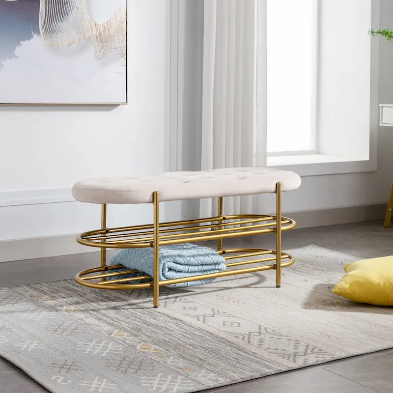 SEYNAR 40  Velvet Upholstered Living Room Bench with Double shoe rack