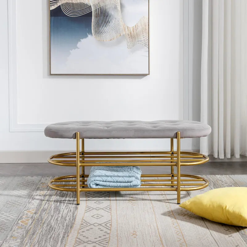 SEYNAR 40  Velvet Upholstered Living Room Bench with Double shoe rack