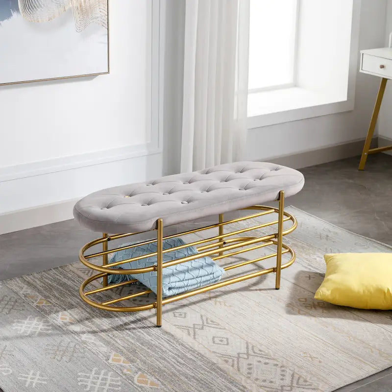 SEYNAR 40  Velvet Upholstered Living Room Bench with Double shoe rack